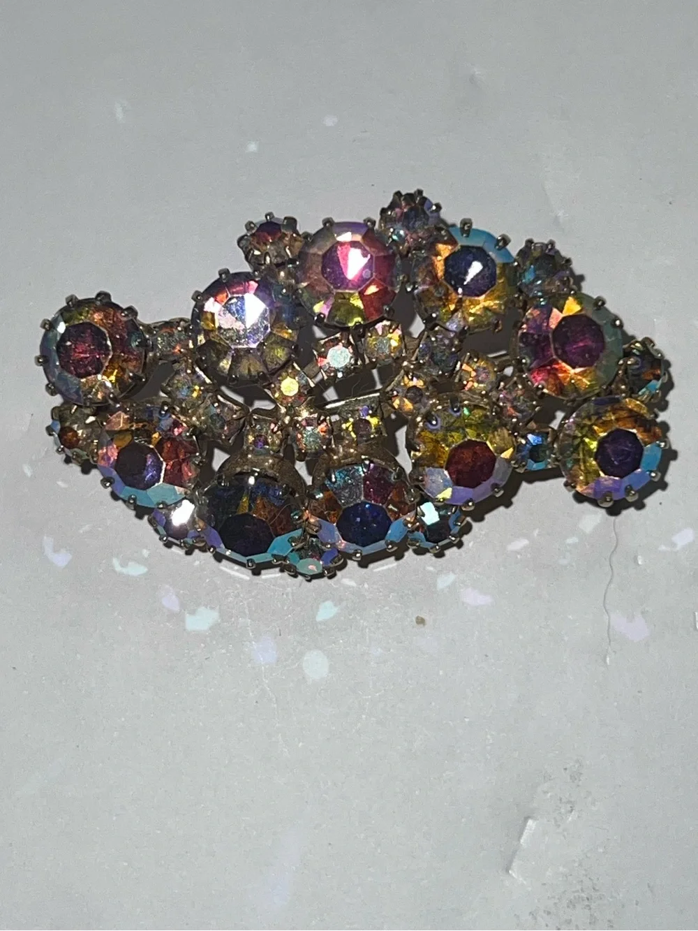 Vintage Karu Arke AB Rhinestone Crystal Gold Tone Statement Brooch